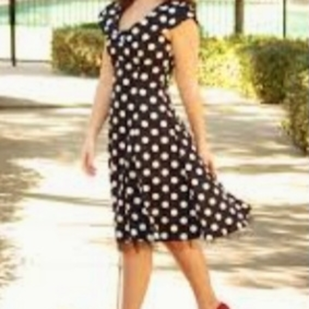PinUp Fashion Ruffled Sleeve Black & White Polka Dot Midi Dress NEW NWT